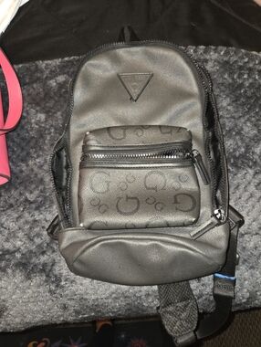 Black Men's Sling Backpack - Designer-Style Logo Detail